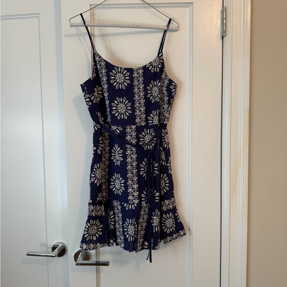 Aqua Navy Dress with White Embroidery